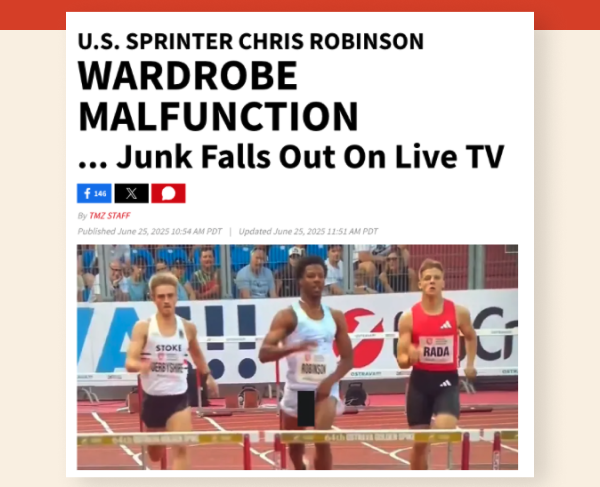 U.S. Sprinter Chris Robinson Wardrobe Malfunction... Junk Falls Out On Live TV