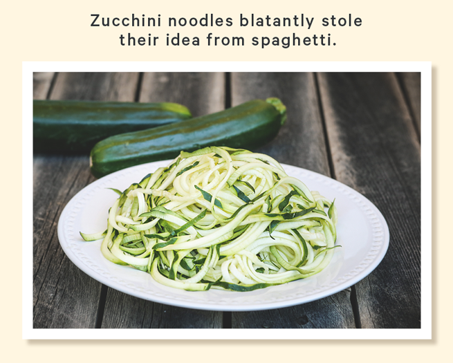 Zucchini noodles blatantly stole their idea from spaghetti.  (Image: Plate of Zoodles)