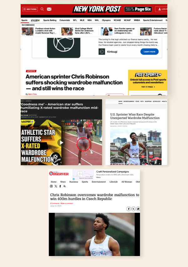 New York Post | American sprinter Chris Robinson suffers shocking wardrobe malfunction-- and still wins the race