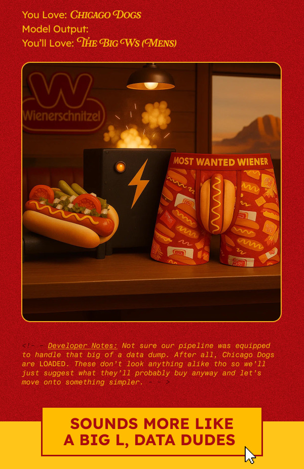 You Love: Chicago Dogs Model Output: You’ll Love: The Big Ws (Mens)