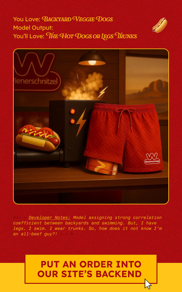 You Love: Backyard Veggie Dogs Model Output: You’ll Love: The Hot Dogs or Legs Trunks
