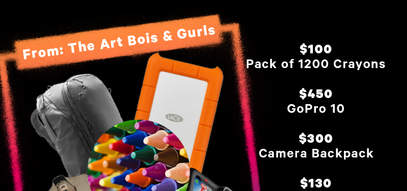 The Art Package (Image: Collage of gifts in the art package. “From: The Art Bois & Gurls”)   image shows of tiers of product you can win