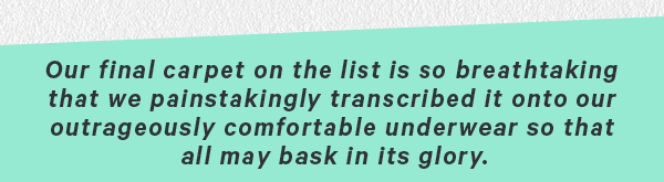 Our final carpet on the list is so breathtaking that we painstakingly transcribed it onto our outrageously comfortable underwear so that all may bask in its glory.