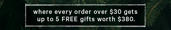 where every order over $30 gets up to 5 FREE gifts worth $380.