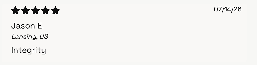 A 5-star review from Jason. Verified by Shop.