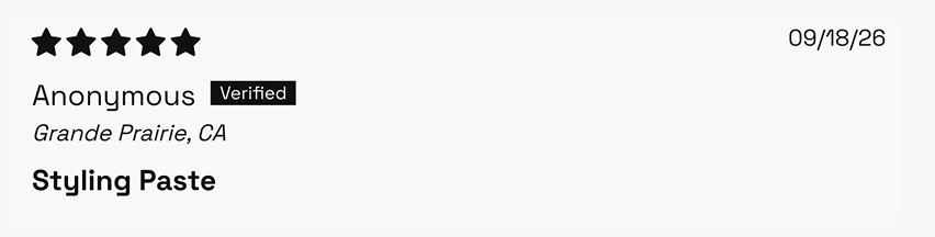 A verified 5-star review header for Styling Paste