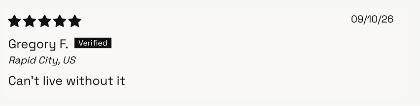 A 5-star review from Gregory F. Verified by Shop.