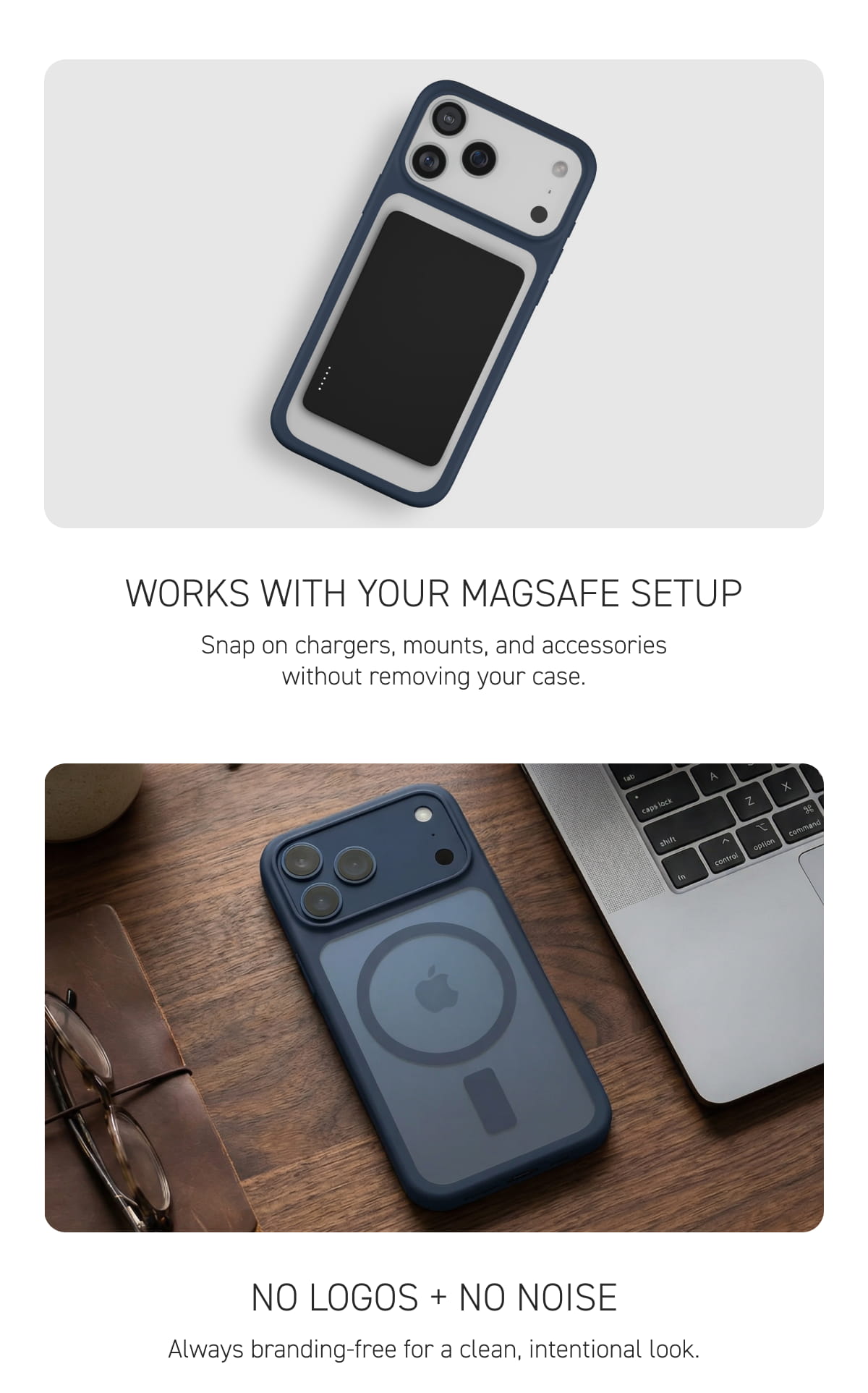 Works with your MagSafe setup | No logos + no noise