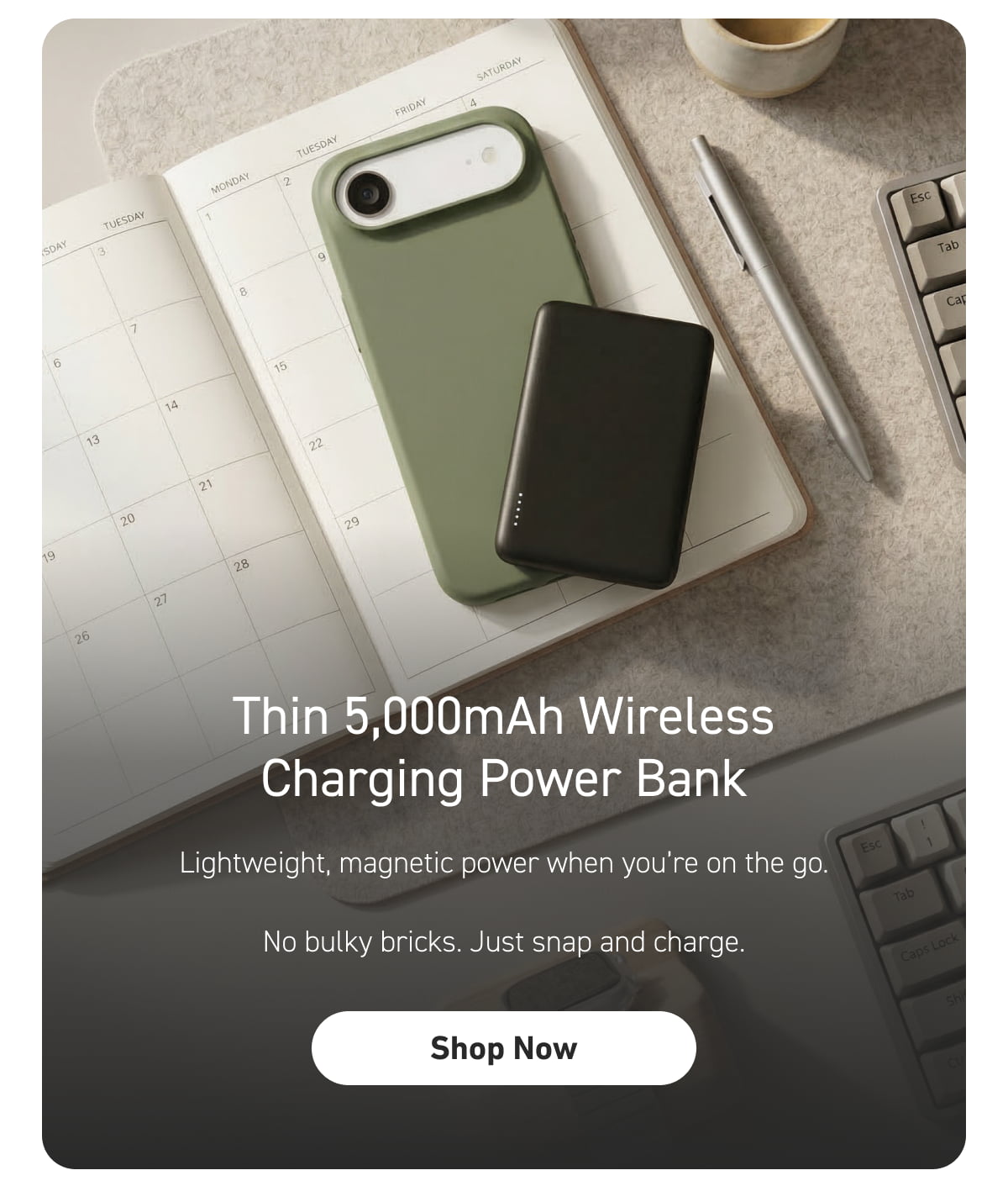 Thin 5,000mAh Wireless Charging Power Bank