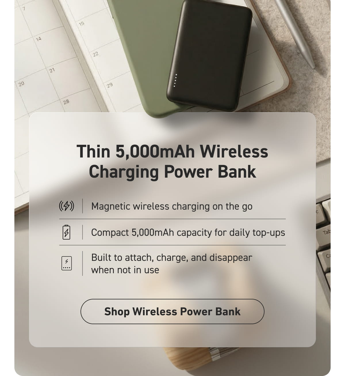 Thin 5,000mAh Wireless Charging Power Bank