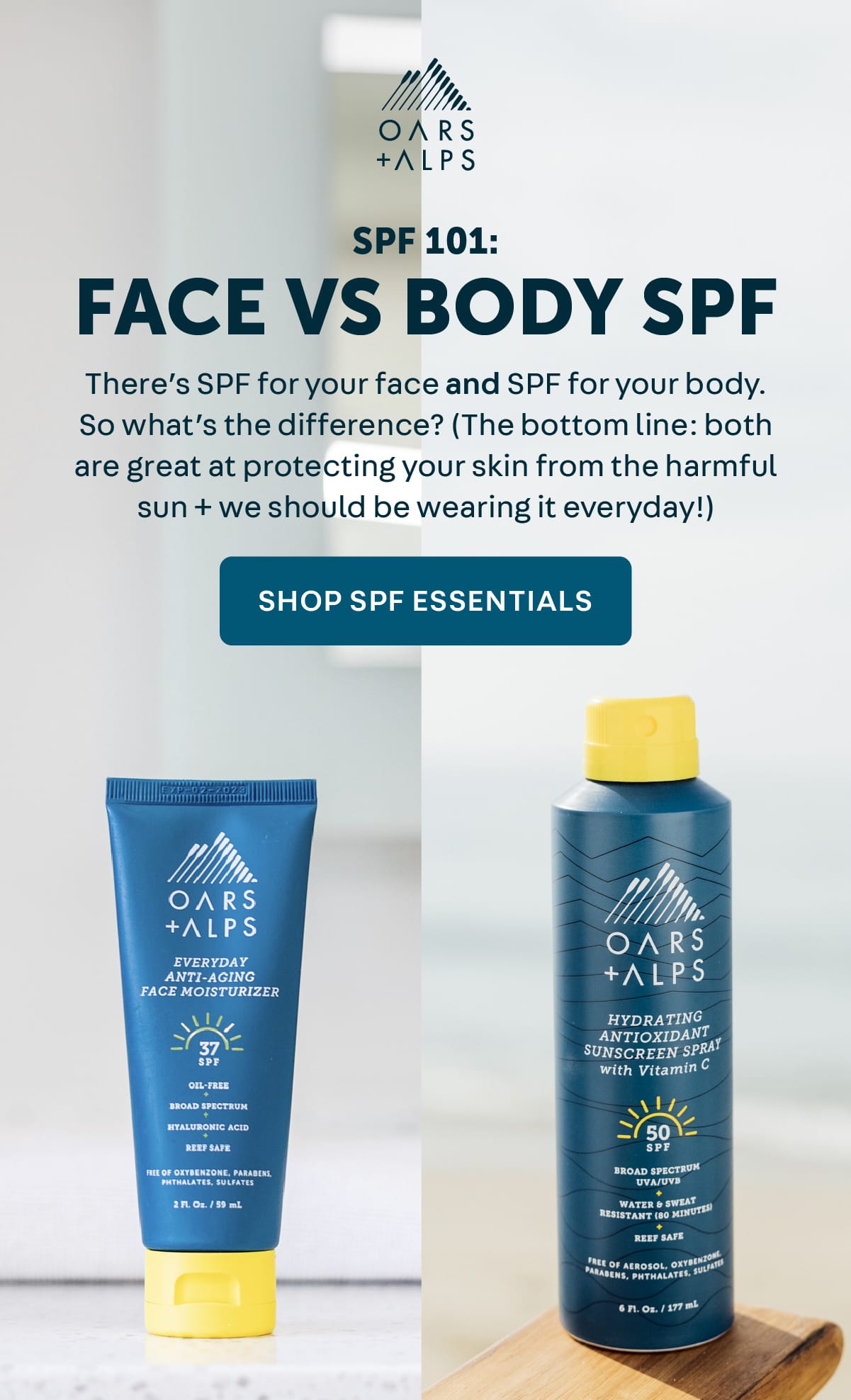 SPF 101 Face vs Body SPF Oars and Alps