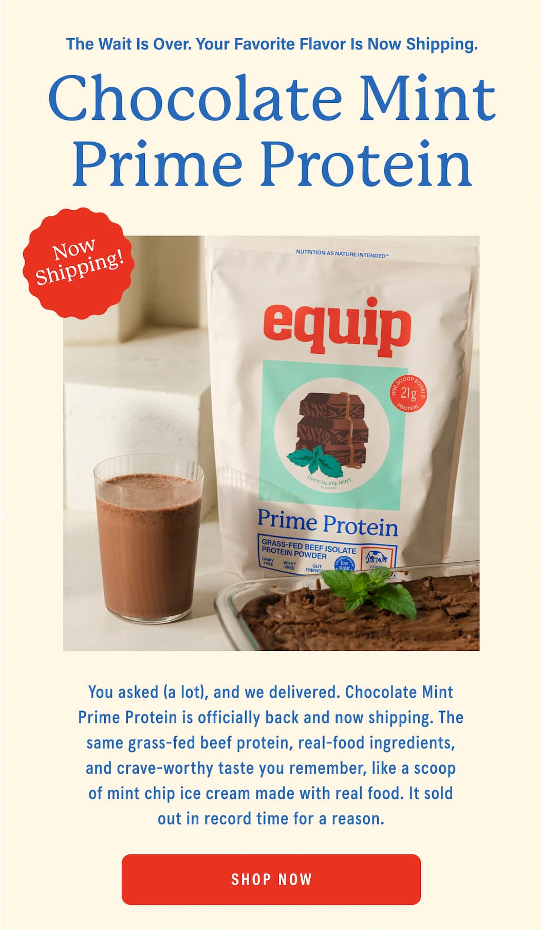 Chocolate Mint Prime Protein Now Shipping