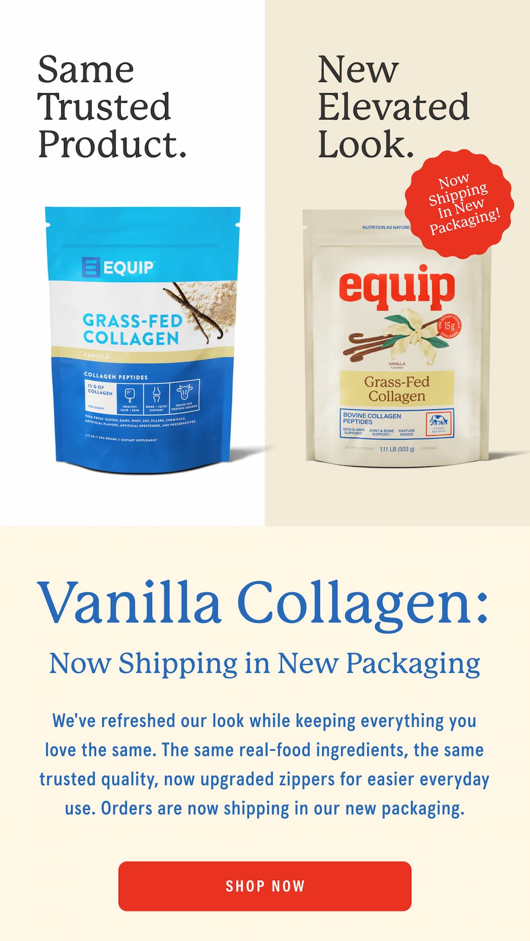 Vanilla Collagen: now shipping in new packaging.