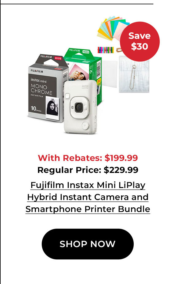 Fujifilm Instax Mini LiPlay Hybrid Instant Camera and Smartphone Printer (Misty White) Bundle