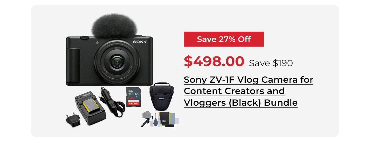 Sony ZV-1F Vlog Camera for Content Creators and Vloggers (Black) Bundle