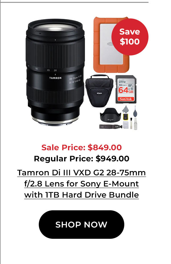 Tamron Di III VXD G2 28-75mm f/2.8 Lens for Sony E-Mount with 1TB Hard Drive Bundle