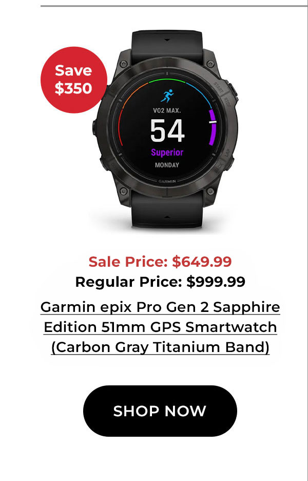 Garmin epix Pro Gen 2 Sapphire Edition 51mm GPS Smartwatch (Carbon Gray Titanium with Black Band)