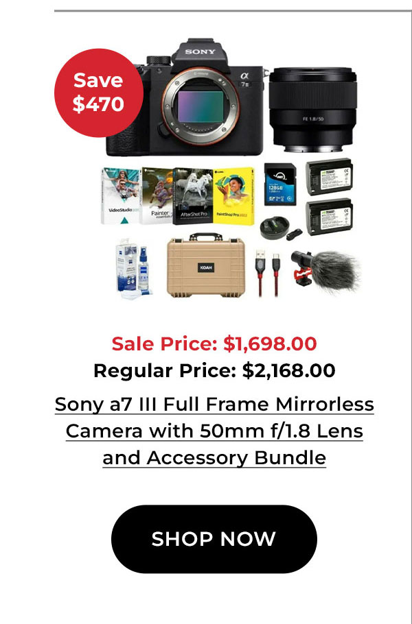 Sony a7 III Full Frame Mirrorless Camera with 50mm f/1.8 Lens and Accessory Bundle