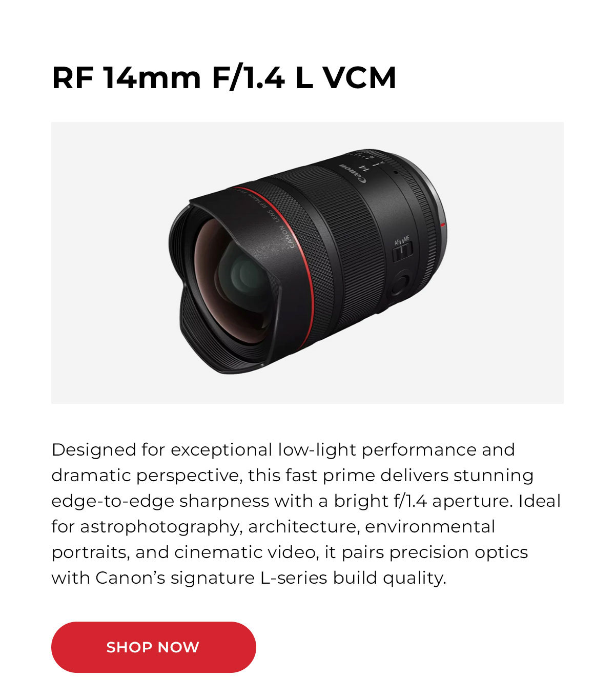 Canon RF 14mm F1.4 L VCM Ultra Wide-Angle Lens for Full-Frame Mirrorless Cameras (RF Mount)
