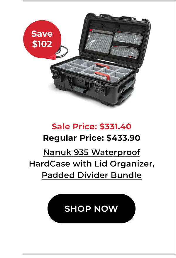 Nanuk 935 Waterproof HardCase with Lid Organizer, Padded Divider, Wheels (Black) with Airtag Holder