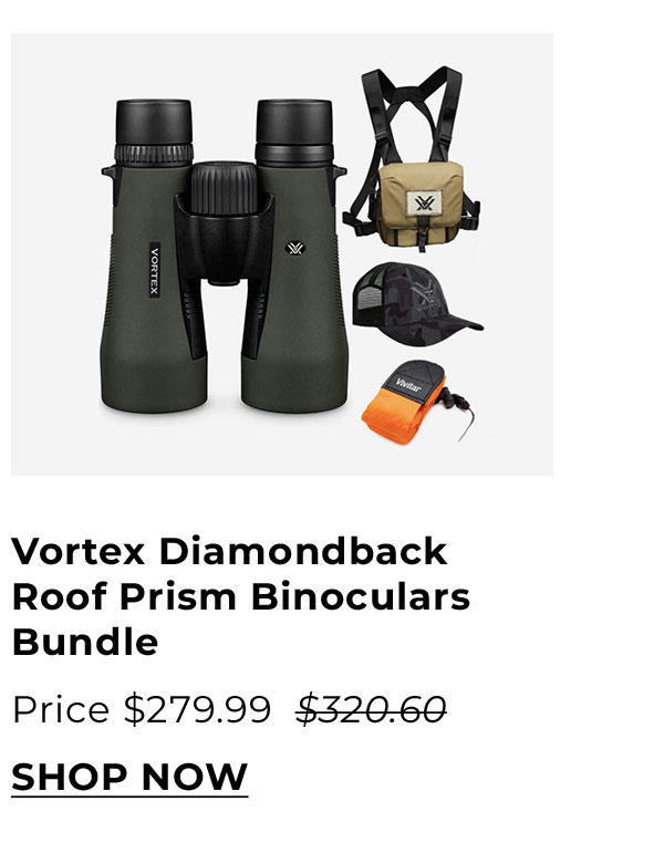 Vortex Diamondback Roof Prism Binoculars w/ GlassPak Harness Case, Cap and Floating Strap Bundle