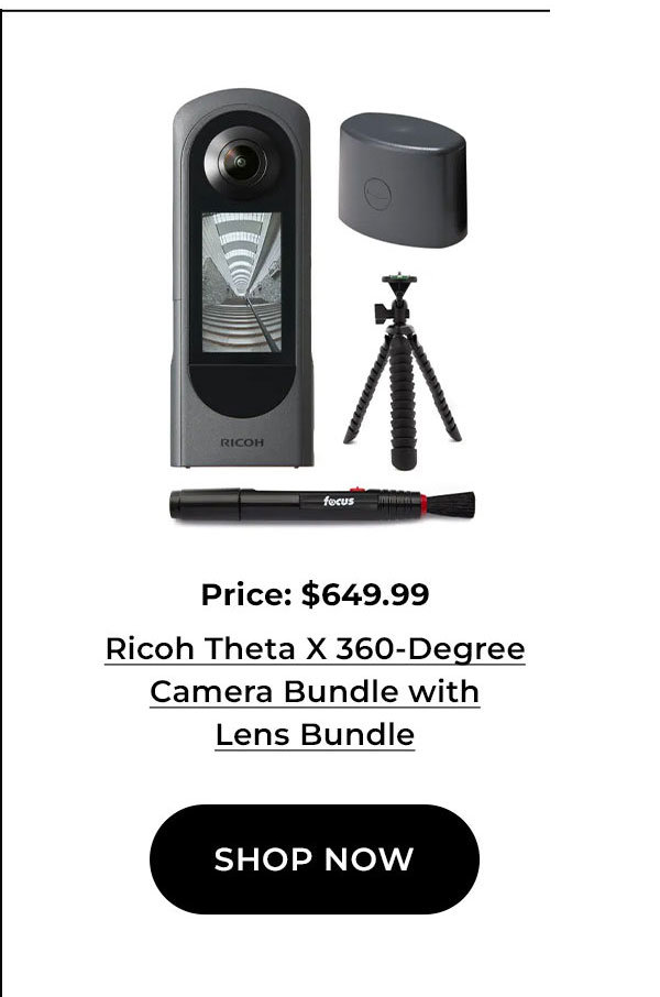 Ricoh Theta X 360-Degree Camera Bundle with Lens Cap, Cleaning Pen and 10-Inch Spider Tripod