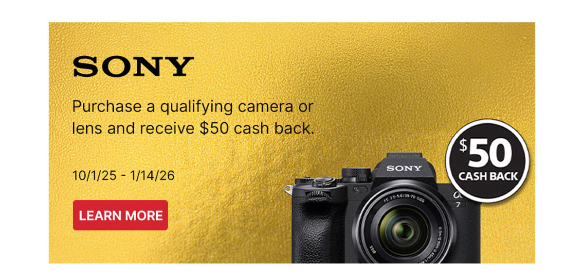 Sony up to $50 cashback on qualifying cameras or lenses