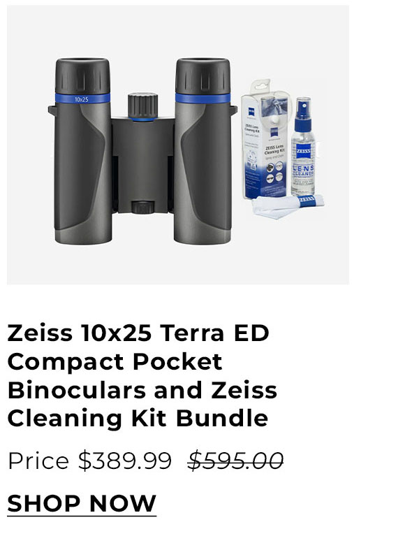 Zeiss 10x25 Terra ED Compact Pocket Binoculars and Zeiss Cleaning Kit Bundle