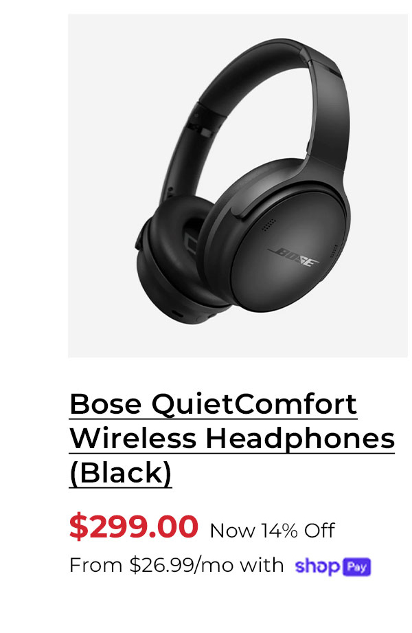 Bose QuietComfort Wireless Bluetooth Over Ear Noise Canceling Headphones (Black)