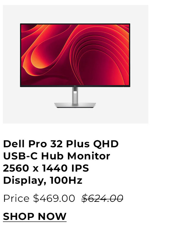 Dell Pro 32 Plus QHD USB-C Hub Monitor - 2560 x 1440 IPS Display, 100Hz