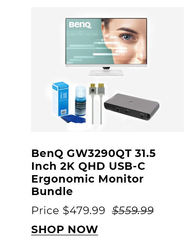 BenQ GW3290QT 31.5 Inch 2K QHD USB-C Ergonomic Monitor (White) Bundle