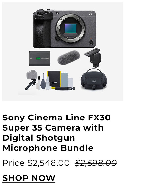 Sony Cinema Line FX30 Super 35 Camera with Digital Shotgun Microphone and 2280mAh Battery Bundle
