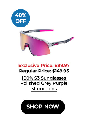 100% S3 Sunglasses Polished Grey Purple Mirror Lens
