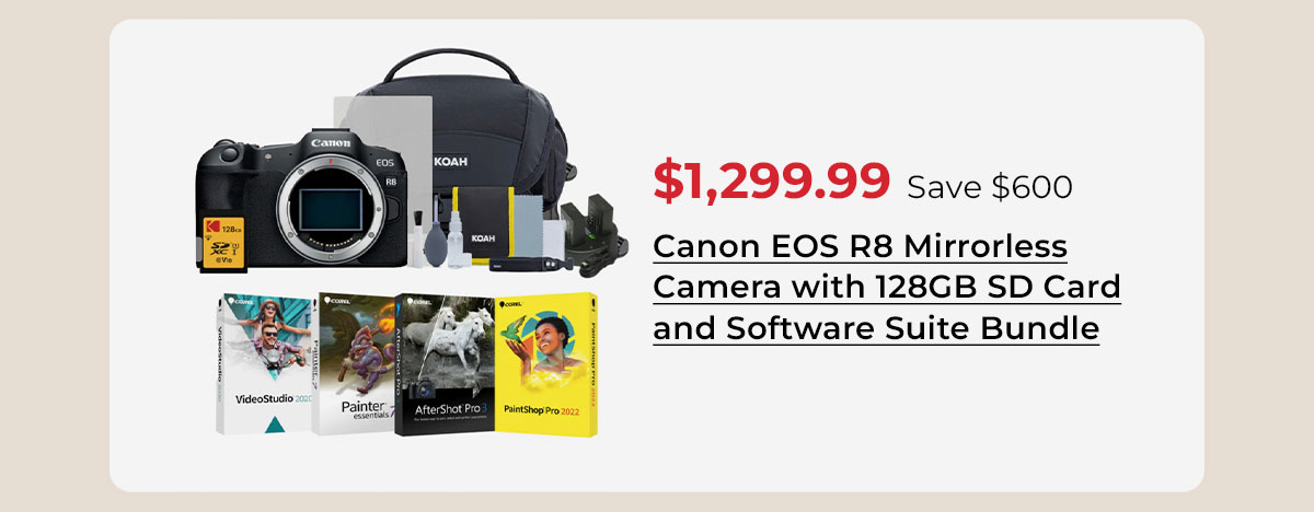 Canon EOS R8 Mirrorless Camera with 128GB SD Card and Software Suite Bundle