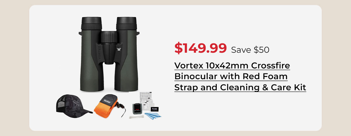 Vortex 10x42mm Crossfire Binocular with Red Foam Strap and Cleaning and Care Kit