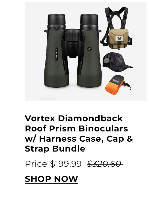 Vortex Diamondback Roof Prism Binoculars w/ GlassPak Harness Case, Cap and Floating Strap Bundle