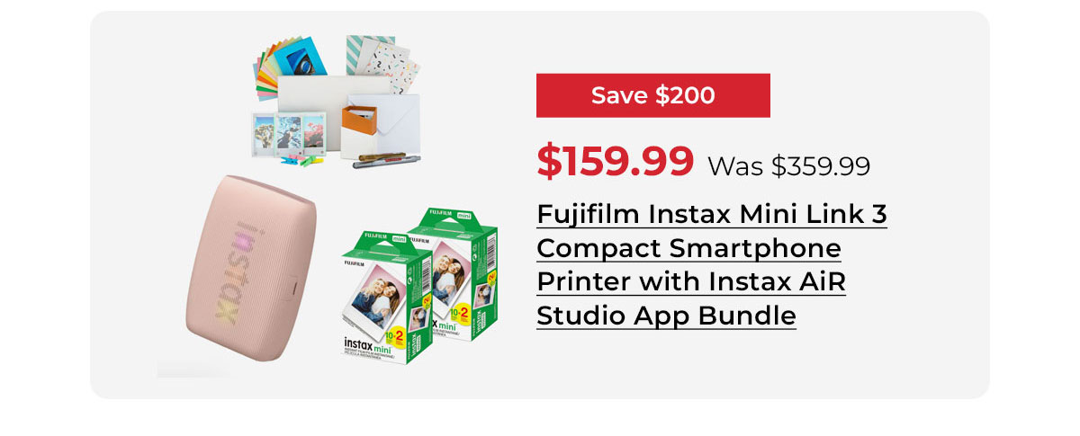 Fujifilm Instax Mini Link 3 Compact Smartphone Printer with Instax AiR Studio App (Rose Pink) Bundle