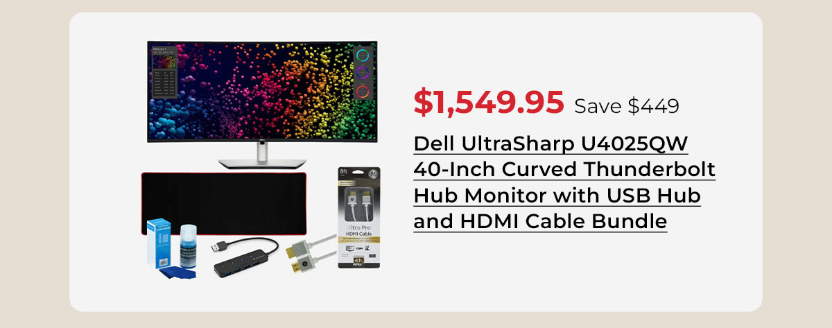Dell UltraSharp U4025QW 40-Inch Curved Thunderbolt Hub Monitor with USB Hub and HDMI Cable Bundle