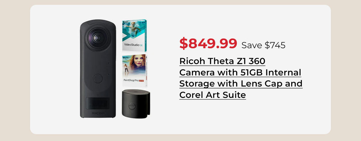 Ricoh Theta Z1 360 Camera with 51GB Internal Storage with Lens Cap and Corel Art Suite