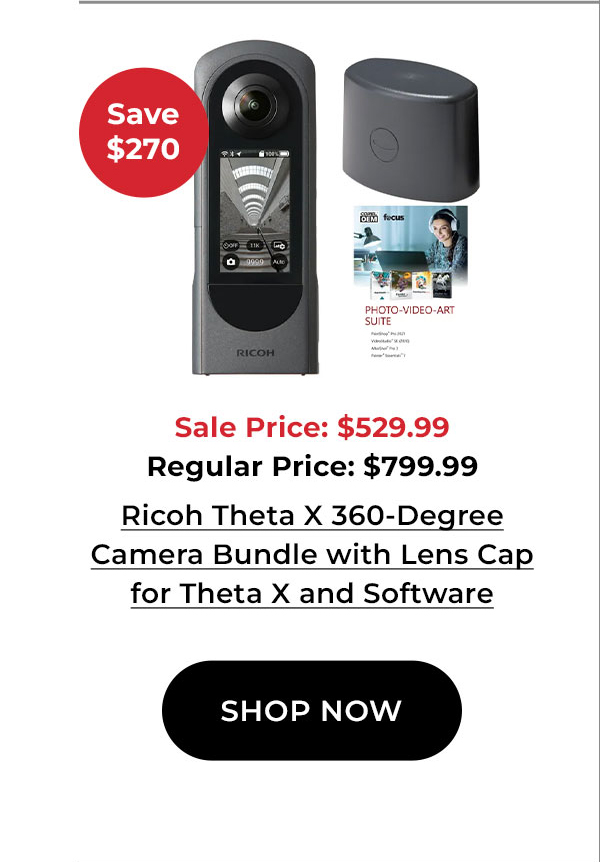 Ricoh Theta X 360-Degree Camera Bundle with Lens Cap for Theta X and Photo, Video and Art Software