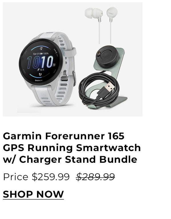 Garmin Forerunner 165 GPS Running Smartwatch (Mist Gray-Whitestone) with Charger Stand Bundle