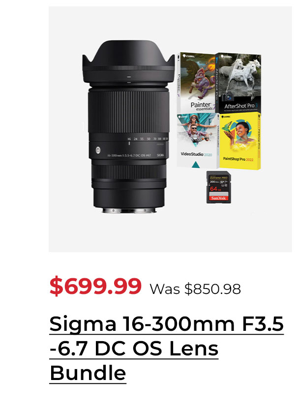Sigma 16-300mm F3.5 - 6.7 DC OS Contemporary Lens (FUJIFILM X Mount), Software and 64GB Memory Card