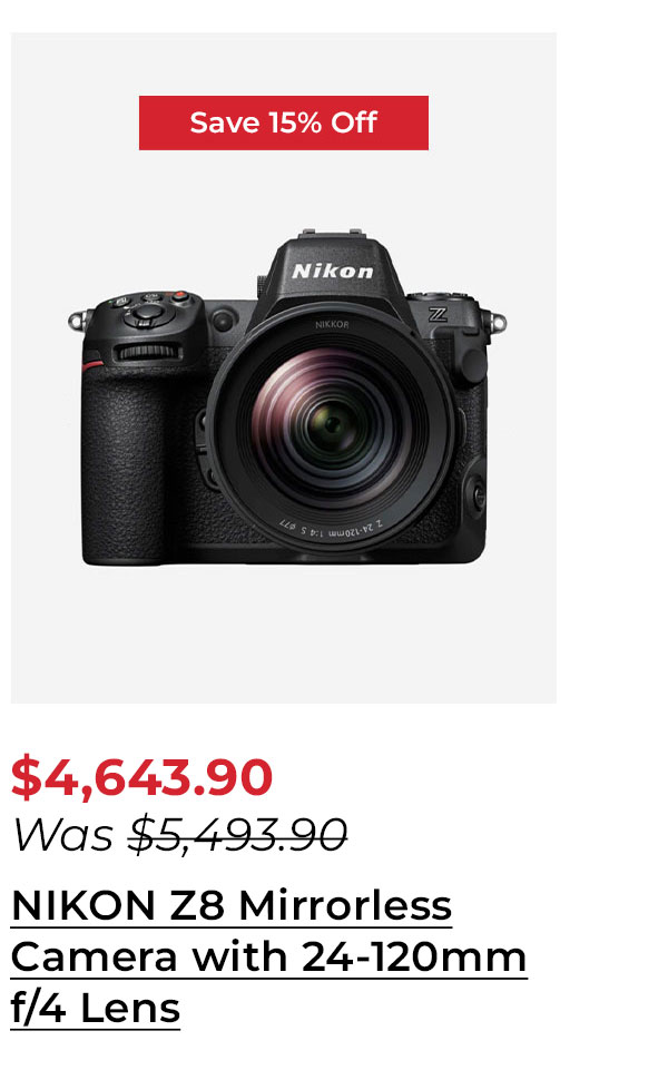 NIKON Z8 Mirrorless Camera with 24-120mm f/4 Lens - Full-Frame Sensor and Nikon FTZ II Mount Adapter