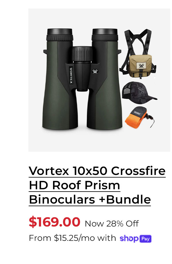 Vortex 10x50 Crossfire HD Roof Prism Binoculars with Harness Case, Cap and Floating Strap Bundle