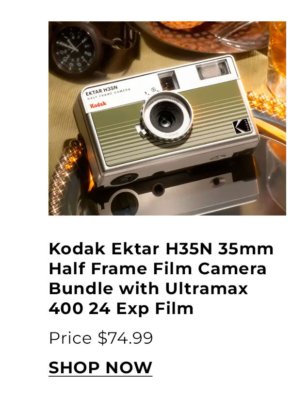 Kodak Ektar H35N 35mm Half Frame Film Camera Bundle with Ultramax 400 24 Exp Film (Striped Green)
