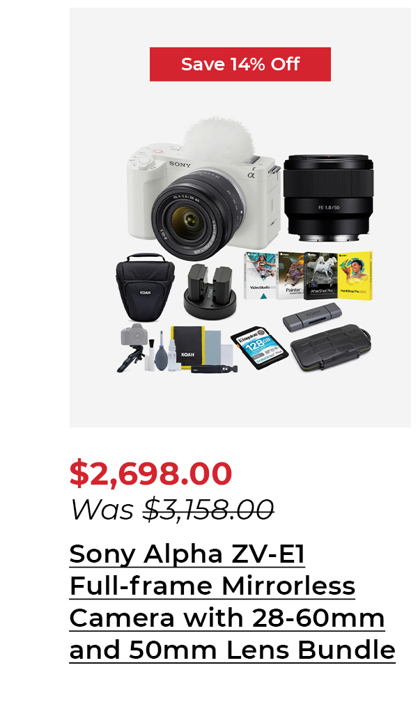 Sony Alpha ZV-E1 Full-frame Mirrorless Camera with 28-60mm and 50mm Lens (ILCZV-E1L/W, Black) Bundle
