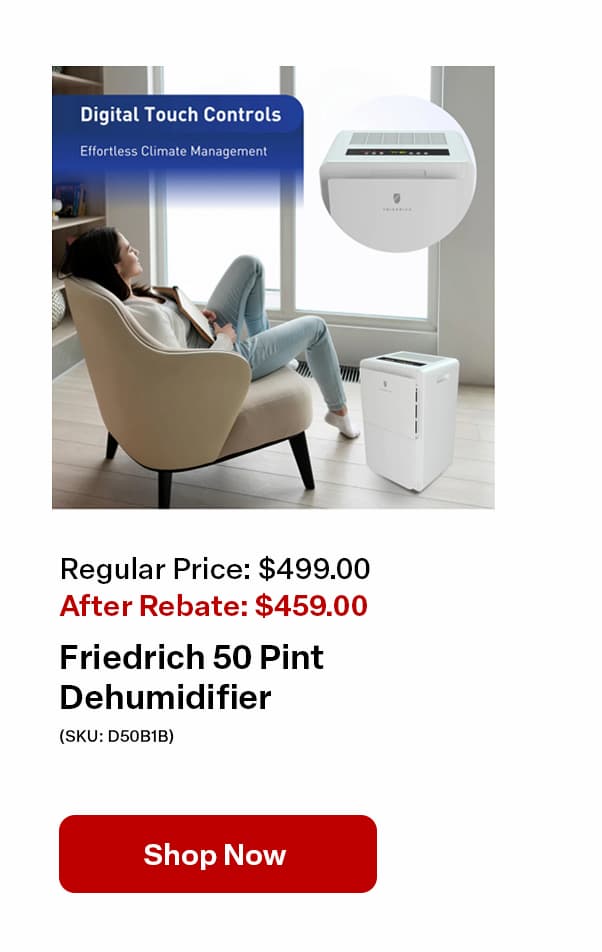 Friedrich D50B1B Dehumidifier with 15-Feet Built-in Drain Pump
