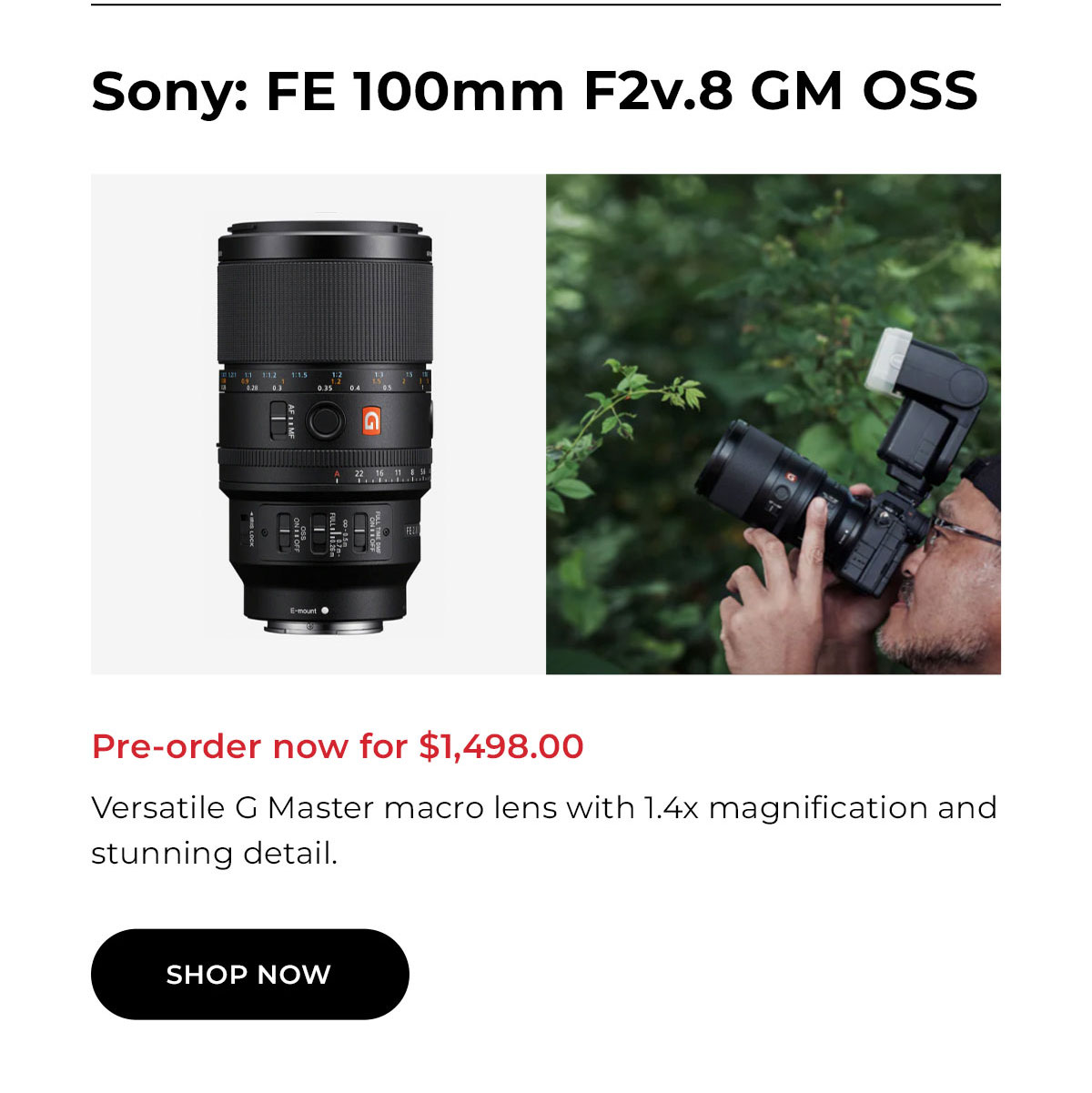 Sony FE 100mm F2.8 GM OSS Lens with 1.4x Magnification (Sony E-Mount)