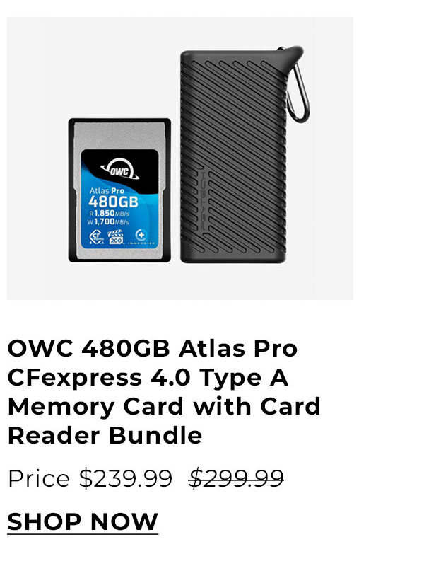 OWC 480GB Atlas Pro CFexpress 4.0 Type A Memory Card with Card Reader Bundle