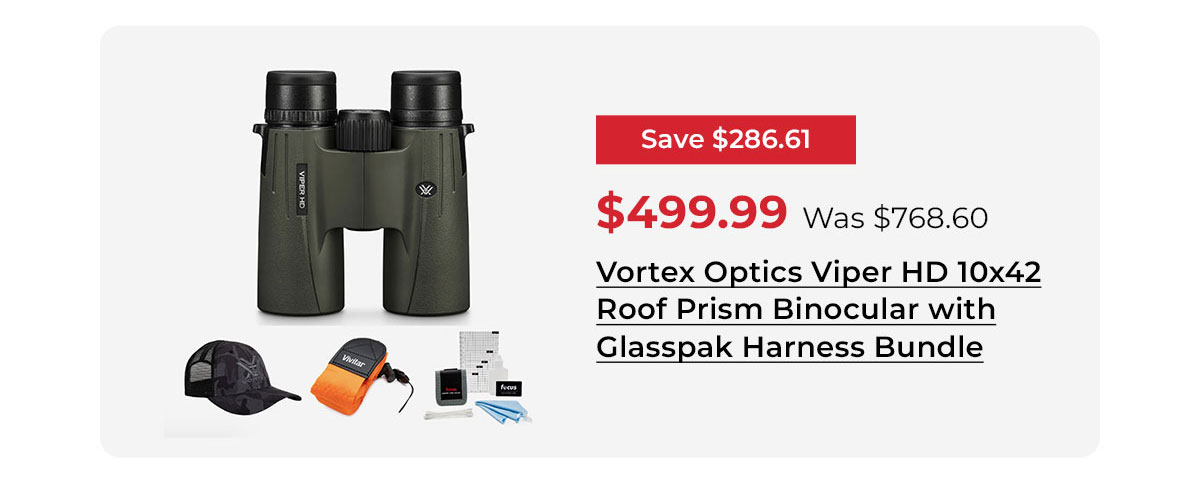 Vortex Optics Viper HD 10x42 Roof Prism Binocular with Glasspak Harness Bundle